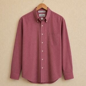 Vintage Sears Roebuck Burgundy Stripe Button Down Shirt Mens L 16 34/35 Cotton